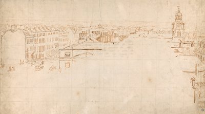 Vázlat az Eidometropolis-Panorama, Great Surrey Street és Christchurch, Southwark számára alkotó: Thomas Girtin